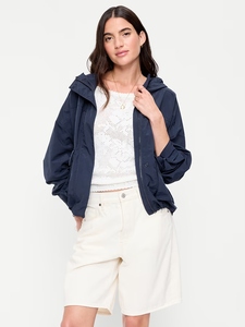 Veste matelassée unisexe bleue unie à capuche, coupe-vent, fermeture éclair, décontractée, pour l'hiver, 100 % polyester, longueur normale, fine - Product Image 2