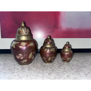 Luxury Purple Decorative Ginger Jars Set Of 3 Metal Brass Made with Floral Design Metal Flower Vase for Home Christmas Decor - Product Image 1