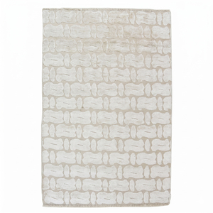 Tapis texturé floral beige ivoire, tapis de zone à motifs géométriques en relief, franges, antidérapant, écologique, tufté à la main pour salon - Product Image 1