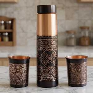 Copper Bohemian Pattern Thermos Set with Lids Portable Drinkware for Home Use By World Craft Impex - Product Image 1