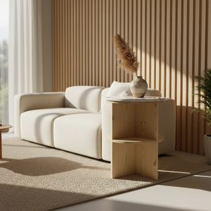 Table d'appoint et de chevet moderne pour chambre et salon avec étagère, fabriquée au Vietnam en bois d'hévéa écologique et placage MDF, garantie 1 an - Product Image 2