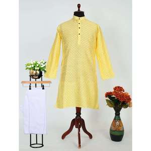 ชุดผ้าไหมพิมพ์ลายสำหรับผู้ชายสีเหลือง - Product Image 1