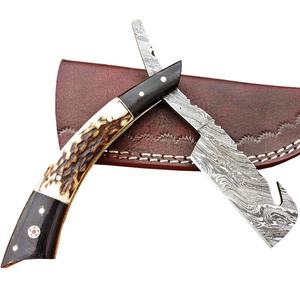 Rasoir droit en acier damassé personnalisable fait à la main pleine soie avec pochette en cuir poignée en corne Support OEM - Product Image 3