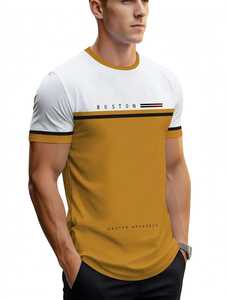 ONETEN APPARELS T-shirt à manches courtes pour homme, col rond, color block, bordure contrastée, coupe classique, décontracté - Product Image 4