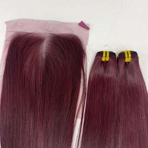 มัดผมเรกันด์สีเบอร์กันดีผมแท้เกรดสูงจากเวียดนาม - Product Image 1