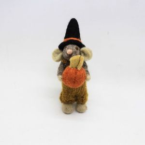 Knitted <b>Mouse</b> Doll Halloween Decoration Witch Hat Pumpkin Holding Cartoon Craft Toy - Product Image 4