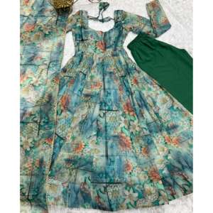 Magnifique robe Anarkali modeste et pantalon avec dupatta pour les fêtes et les occasions spéciales - Product Image 2