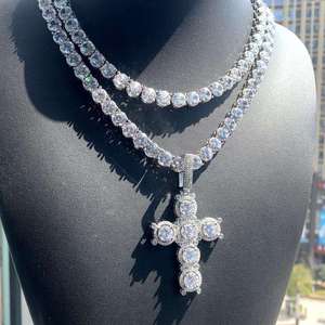 <b>Iced</b> <b>Out</b> Luxury Cross Necklace Men Women Bling 8MM Tennis <b>Chain</b> Moissanite Silver Color Charm Pendant Hip Hop Jewelry - Product Image 3