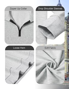 Stylish Women Quarter <b>Zipper</b> <b>Sweatshirt</b> Cotton Fleece Half Zip Pullover Oversized Drop Shoulder Casual Fashion Wear - Product Image 4