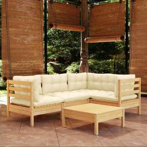 Ensemble de salon de jardin en bois de pin massif crème avec tissu (100% polyester) - Product Image 1