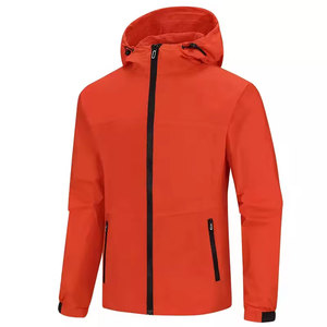 Veste imperméable coupe-vent à capuche rouge pour homme, poches zippées, vêtements de travail décontractés pour l'extérieur, saison hivernale, coupe standard, polyester rayé - Product Image 1
