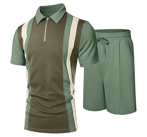 Men Color Blocking Short Sleeve Half-<b>Zip</b> Polo <b>Shirt</b> With Matching Pants Casual Summer Tracksuit Set Lightweight Breathable - Product Image 6