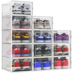 Set di 12 Contenitori Impilabili in Plastica Trasparente per Scarpe, Scatole Pieghevoli Salvaspazio per Organizzazione Armadio - Product Image 1