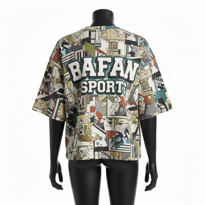 T-shirt ample pour femme en coton épais, imprimé sur toute la surface, style streetwear, avec logo personnalisé, t-shirts amples en coton pour femme - Product Image 2