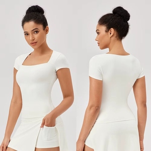 Camiseta Deportiva de Manga Corta para Mujer, Verano 2026, Cuello Cuadrado, Corte Ajustado, Logotipo Frontal, Absorbe el Sudor, para Correr y Hacer Ejercicio - Product Image 5