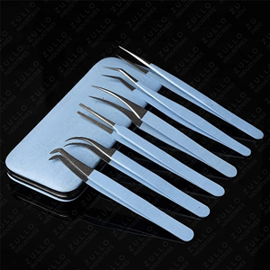 Juego Profesional de Pinzas para Pestañas Azules, 6 Piezas, Acero Inoxidable, Curvas y Rectas, Herramientas para Extensión de Pestañas con Estuche de Cuero PU - Product Image 4