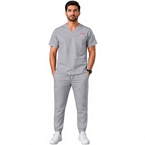 Ensemble de blouses médicales pour hommes, col en V, gris, coton et polyester, tissé, uniformes d'hôpital - Product Image 3