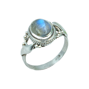 Bague en argent sterling 925 avec labradorite bleue naturelle, faite à la main, style bohème vintage, cabochon rond, pierre précieuse, pour femme - Product Image 1