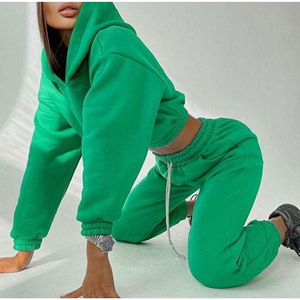 Latest Style Women Tracksuits <b>Pink</b> Hooded <b>Crop</b> <b>Top</b> Workout Trouser 2 Piece Set Women Running Jogging Sport Suit OEM Service - Product Image 4