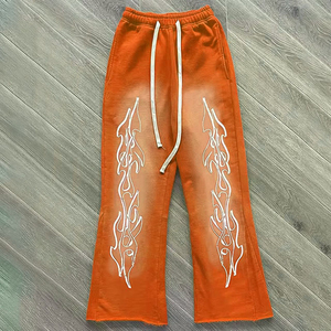 Pantalon de jogging décontracté pour homme, imprimé flamme, éco-responsable, taille élastique avec cordon de serrage, rouge et noir, 100 % coton, coupe évasée - Product Image 6