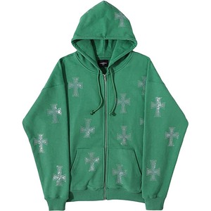 Sudadera con capucha y cremallera para hombre, negra, extragrande, con estampado gótico de cruz roja, de algodón tejido, para otoño - Product Image 6
