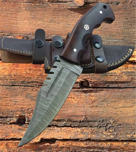 Couteau de camping à lame fixe en acier Damas forgé à la main, pointe en U, manche en bois naturel, fabricant OEM - Product Image 4