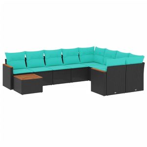 Juego de Sofás de Patio de 10 Piezas en Poliratán Negro con Cojines, Elegante Colección de Muebles para Exteriores - Product Image 2