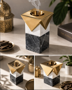 Luxury Geometric Marble And Metal <b>Bakhoor</b> Burner Incense <b>Oud</b> Dhoop Holder For Home Decor And Gifting - Product Image 5