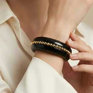 Bracelet classique en acrylique noir MN Exports avec incrustation de perles plaquées or, bijoux de mode unisexe, cadeau islamique - Product Image 5