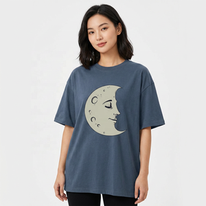 เสื้อยืดแขนสั้นผู้ชายพิมพ์ลายหน้าพระจันทร์ ทรงปกติ คอกลม ลำลอง ผ้าฝ้ายเจอร์ซีย์ 100% ระบายอากาศได้ดี โลโก้ด้านหน้า - Product Image 3