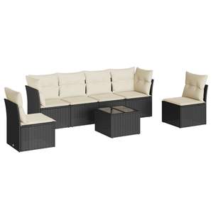 Ensemble de canapés de jardin en rotin PE noir avec structure en acier thermolaqué et verre trempé, mobilier d'extérieur durable - Product Image 2
