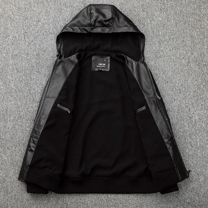 Custom Men Genuine Leather Hooded Bomber <b>Jacket</b> Winter Streetwear Sheepskin <b>Waterproof</b> Windproof Anti-UV Front <b>Plus</b> <b>Size</b> High - Product Image 5