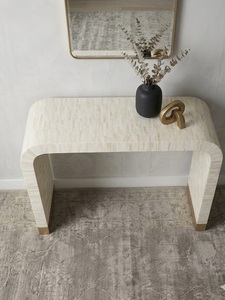Mesa Consola Moderna con Incrustaciones de Hueso, Mesa de Entrada Blanca, Mesa de Sofá con Tapa de Madera Curvada, Muebles para Pasillo y Dormitorio - Product Image 2