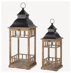 Handcrafted Rustic Farmhouse Wooden <b>Lantern</b> <b>Set</b> with Galvanized Metal Top Vintage Decorative Candle Holder for Indoor Outdoor - Product Image 4