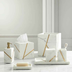 Distributeur de savon liquide en résine blanche de luxe avec design Splash Ink, ensemble d'accessoires de salle de bain exclusif pour salles de bain haut de gamme - Product Image 3
