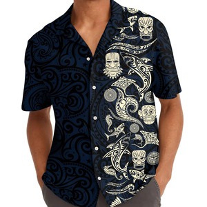 Chemise Hawaïenne Homme Manches Courtes Imprimé Tribal Polynésien Noir Chemises d'Été Respirantes Col Rabattu - Product Image 4