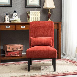Fauteuil d'appoint sans accoudoirs en tissu chenille rouge contemporain Pisano avec coussin pour salon - Product Image 2