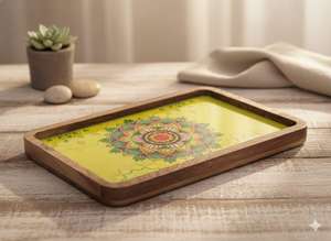 Plateau de service décoratif multifonctionnel classique de luxe en bois massif fait main, style Art Déco, pour le Ramadan et les mariages, cuisine et salle à manger - Product Image 2