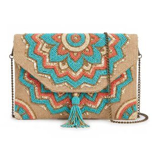 Bolsos de Mujer Elegantes de Estilo Bohemio con Cuentas y Correa Única, Bolsos con Diseño de Flores y Colibríes, Cierre de Gancho y Bucle, Tamaño Personalizado - Product Image 2