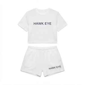 Women's White 2-Piece <b>Set</b> Cotton <b>Short</b> Sleeve T-Shirt and Above Knee <b>Shorts</b> Casual Regular Fit Spring Summer Wear - Product Image 6
