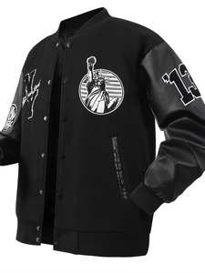 Veste de baseball varsity haut de gamme pour homme, en cuir, avec broderie et patchs personnalisés, manches en cuir, style streetwear, OEM - Product Image 1