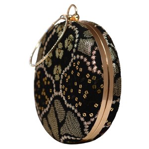 Black And Golden Round Embroidery Clutch Luxury Wedding Evening <b>Handbag</b> for Women Occasions - Product Image 2