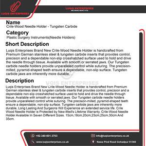 Portaagujas de Carburo de Tungsteno y Acero Inoxidable Crile, Instrumento Quirúrgico Reutilizable y Autoclavable de 15 cm, Uso Médico - Product Image 5