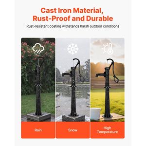 Bomba de agua manual antigua de hierro fundido con elevación máxima de 20 pies, conexión NPT 1-1/4, bomba de jarra para pozo con base elevadora - Product Image 3