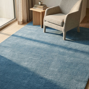 Tapis rustique en laine bleue tufté à la main, antidérapant, à motif géométrique, pour salon, chambre, salle à manger et décoration intérieure contemporaine - Product Image 6