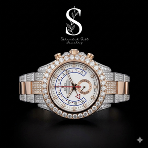 <b>Men's</b> Two Tone Quartz <b>Watch</b> with Real Gold and Moissanite Diamond Glass Dial Window Hip Hop Style for Ice Out Jewelry Business - Product Image 1