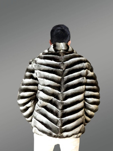 Manteau en fourrure de luxe pour homme avec fermeture éclair, écologique, de qualité supérieure, en vison léger - Product Image 1