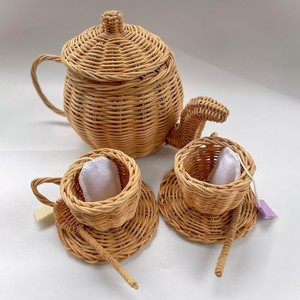 Kids kitchen toy and tea <b>set</b> charming rattan <b>teapot</b> & serving cups low price natural baby toys - Product Image 6