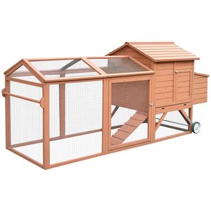 Pollaio in Legno Tipo H & A da 245 cm, Casetta Portatile per Galline con Nido, Gabbia per Polli da Esterno con Ruote Portatili - Product Image 1