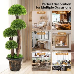 Árbol topiario de cedro artificial decorativo de 3 pies con tronco de ratán para arte decorativo de hogar u oficina - Product Image 5